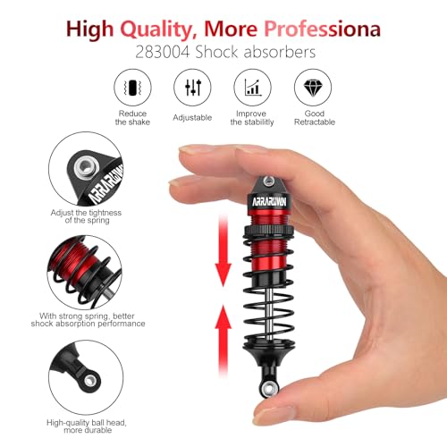 4PCS 1/10 RC Car Shocks Front & Rear Shock Absorber Damper Assembled Set | Compatible with 1:10 Scale Traxxas Slash/Rustler/Stampede/Hoss VXL 4x4 2WD Replacement Parts#5862 (Black Red) - color: Black Red