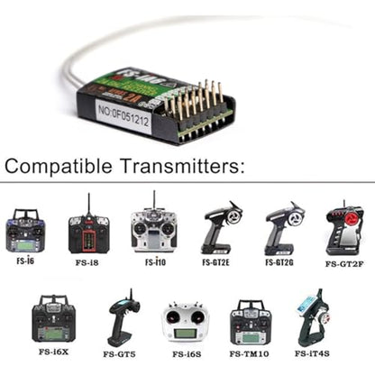 JeeFly RC Receiver FS-iA6 6-Channel 2.4GHz Remote Control Receiver with Dual Antenna Compatible with FS-i4/i6/i10/GT2E/GT2F/GT2G Transmitters for RC Airplanes, Helicopters & Drones