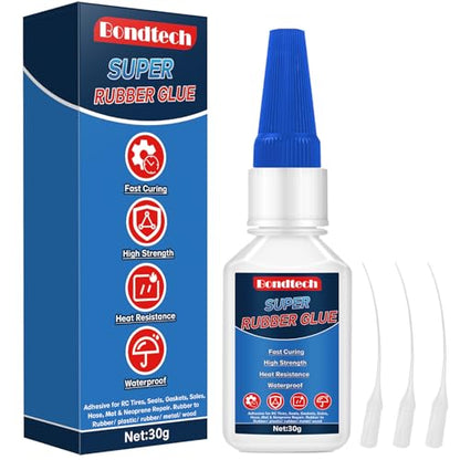 Rubber Glue 30 g, Super Glue for Rubber, Clear Instant Adhesive for Tire, Shoes, Belt, Soles, Hose, Mat & Neoprene Repair and More, Waterproof, Heat-Resistant (Clear, 30 Grams * 1 Pack, Rubber Glue) - size: 30 Grams * 1 Pack