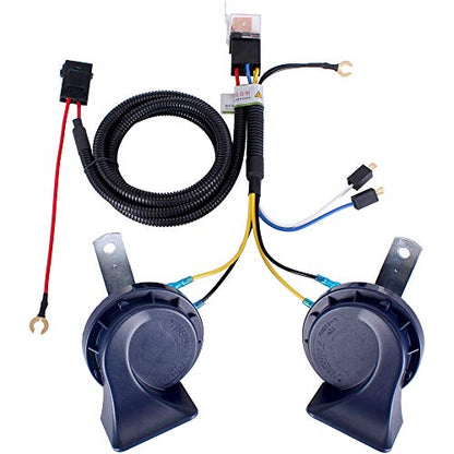 FARBIN Car Horn 12V Loud High Low Tone Truck Horn Electric Snail Horn Kit | Blue classic design, waterproof, 12V 130dB loud, universal for any 12V vehicles - style: 12V Blue horn with wire harness