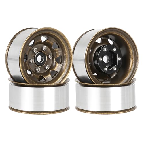 4PCS 1.55 inch Aluminum Metal Beadlock Wheels Rim Rubber Tires Set Replacement for 1/10 RC Crawler Car for D90 TF2 Tamiya CC01 CC02 LC70 JIMNY Axial AX90069 Upgrade Parts(Bronze) - color: Bronze