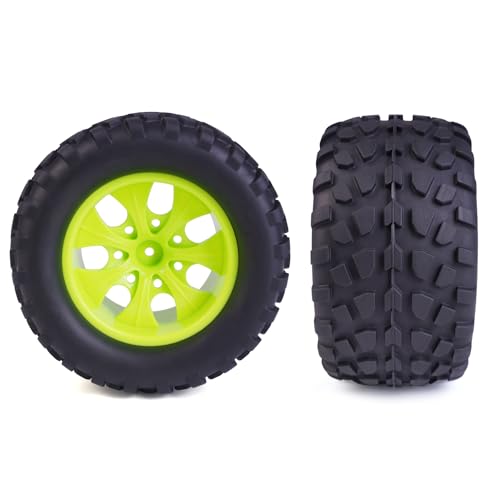 Hosim 70 * 125 mm RC Tires, All Terrain Soft Tire Mounted on 12mm Hex Wheels (Set of 4) for 1/10 RC Cars (Green Wheel hub) - color: Green