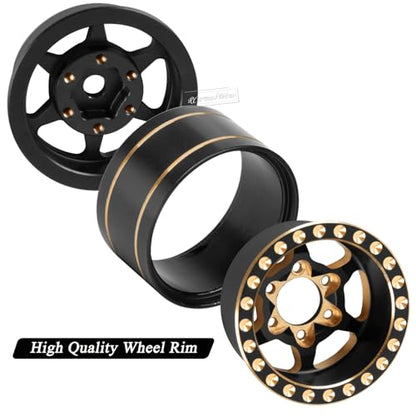RC 1.0" Beadlock Wheels and Tires for RC Crawler 1/18 TRX4M,1/24 SCX24,Brass 1.0 Beadlock Wheels RC Rims w/ 1.0 Beadlocks Tires Soft Sticky Rubber Tires,4pcs,Style C - style: Style C(4pcs)