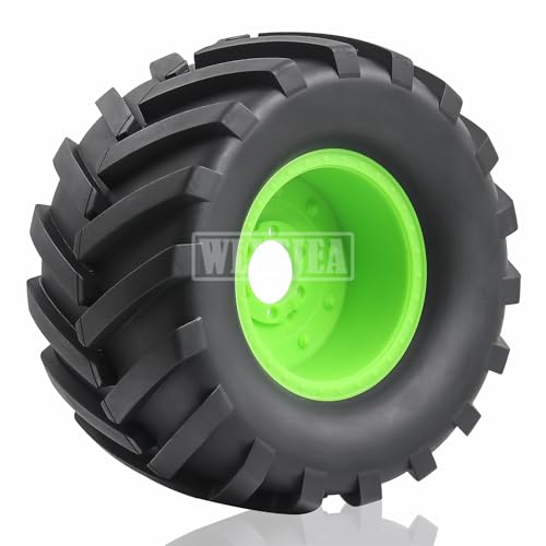 4PCS 1/8 Scale RC Monster Truck Rubber Tire w/17mm Hex Plastic Wheel Rim 173mm/91mm Rubber Rocks Tyres Set Fit for 1/8 Traxxas Sledge 95076-4 Arrma Kraton 6S Typhon 3S HSP HPI Redcat Kaiju - color: 1/8 Green