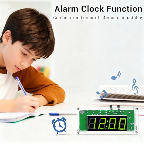 MiOYOOW DIY Digital Clock Kit, 4-Digit Alarm Clock Soldering Practice Kit | Electronics Clock Kit with Adjustable Brightness & Temperature Display, DIY Soldering Project for School Learning, Daily Use - color: 4 Digit Multifunctional Clock Kit