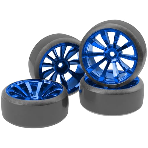 ShareGoo RC 1/10 Drift Tires W/Plastic Wheel Rims 12mm Hex Compatible with HSP Tamiya Kyosho RedCat Traxxas Sakura WLtoys 3Racing 1/10 RC On-Road Racing Touring Car (Blue) - color: Blue