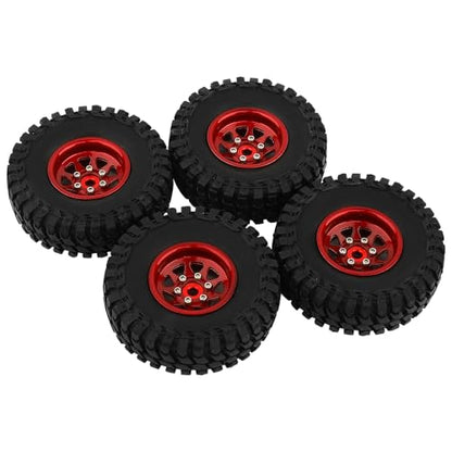 1.0 Beadlock Wheel Soft Tires Set -3.78mm Offset Wheel Rims for 1/18 1/24 RC Crawler Car Axial AX24 SCX24 FMS FCX24 TRX4M (red) - color: Red