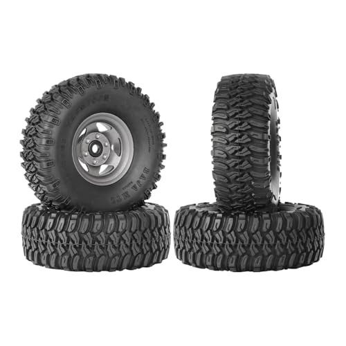 4PCS 1.55 Inch Aluminum Alloy 5Spoke Beadlock Wheel Rim Tyre and 95mm Rubber Tires Set for 1/10 RC Rock Crawler Car Upgrade Parts for Tamiya Axial AX90069 D90 TF2 CC01 LC70(A-Grey) - color: A-grey