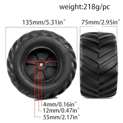 4PCS RC Monster Truck Tires and Hard Plastic Wheels Rims 12mm Hex Rubber Buggy Off Road Tyres with Foam for 1:10 Scale Truck Car Traxxas VXL 2WD Hoss 4x4 HSP HPI Tamiya Kyosho (Black) - color: Black