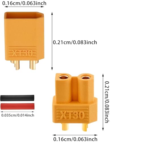 Frienda 20 Pairs XT30 Connectors Male and Female Connectors Plugs Set, Rc Lipo Battery Connector Kit with Heat Shrink Tubing Nylon Gold-Plated Bullet for Frv Drone, Rc Car, Boat, Esc