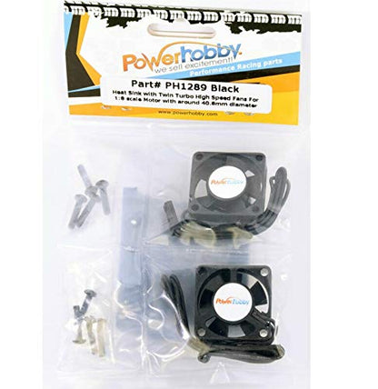 Powerhobby Aluminum Heat Sink with Twin Turbo High Speed Fans Sets for 1:8 Motors with Around 40.8mm Diameter (Black) - color: Black