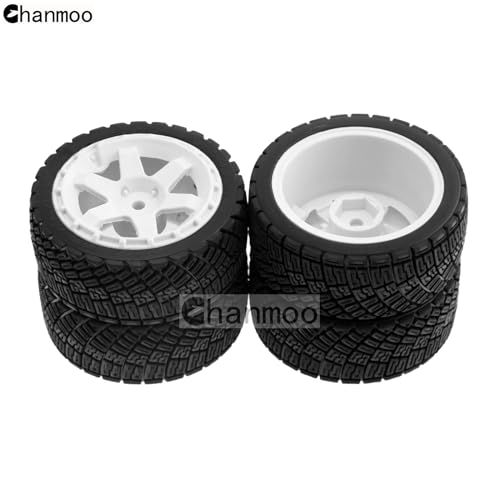 1/10 Rally Tires and Plastic Drift Wheels 12mm Hex RC On Road Tyres for 1:10 Scale Street Car Tamiya TT01 TT02 XV01 TA06 A959 PTG2 144001 HPI KYOSHO HSP PTG2 Traxxas 4PCS
