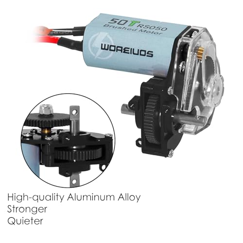 050 50T Brushed Motor with Transparent Acrylic Aluminum Alloy Transmission Gearbox for 1/24 RC Crawler SCX24 AX24 Upgrade(Black) - color: Black