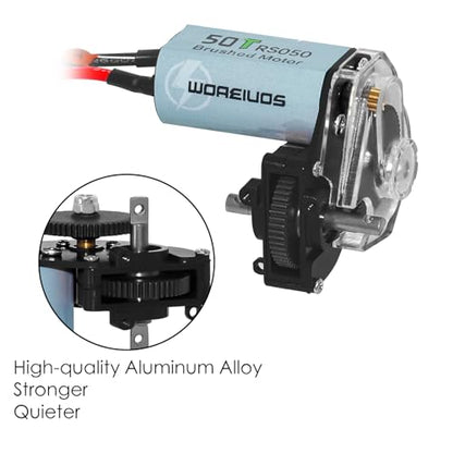 050 50T Brushed Motor with Transparent Acrylic Aluminum Alloy Transmission Gearbox for 1/24 RC Crawler SCX24 AX24 Upgrade(Black) - color: Black
