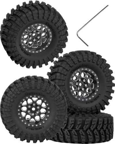 RC 1.3 Beadlock Wheels and Tires for 1/18 TRX4M 1/24 SCX24 FCX24 RC Crawler Car,4pcs RC 1.3 in Brass Rims & Aluminum Beadlock Wheels Rims and Tires,Black - color: Black - (4pcs 1.3 Tires)