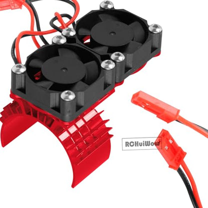 RC VXL-3s ESC Cooling Fan Heat Sink w/Dual Fan Heat Sink Upgrades Part for 1/10 Slash Rustler Stampede 4x4 VXL 4WD,High Velocity Fan Heatsink Hops Up,Red - color: Red(1set)