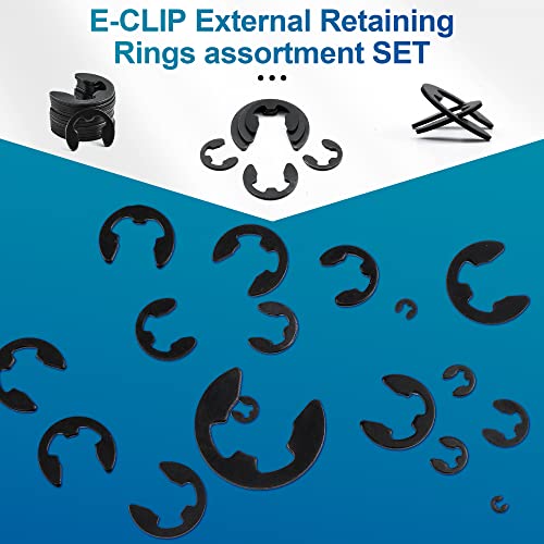 NINDEJIN 395PCS Retaining Rings E-Clip Assortment Set, 13 Sizes, Carbon Steel External Snap Ring, E-Clips Retainer Circlip Rings for Projects - Gears Pulleys Axles Shafts and Other Moving Parts | Carbon Steel, External Snap Ring, C-clip Ring, for Projects