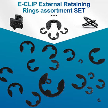 NINDEJIN 395PCS Retaining Rings E-Clip Assortment Set, 13 Sizes, Carbon Steel External Snap Ring, E-Clips Retainer Circlip Rings for Projects - Gears Pulleys Axles Shafts and Other Moving Parts | Carbon Steel, External Snap Ring, C-clip Ring, for Projects