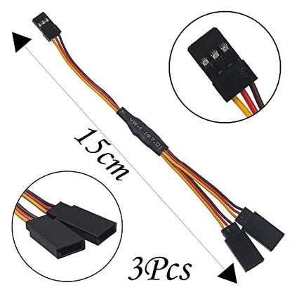 18Pcs 3-Pin JR Servo Extension Cable,1 JR Male to 2/3 Female JR Y Harness Servo Cable & 3.93" 5.9" 11.8" JR Extension Wire and 4 White LED Light for RC Cars Trucks Airplanes Servo Receiver Connection