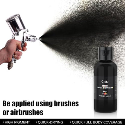 Go Ho Liquid Black Face Body Paint(2.1 oz),Black Makeup Water Based Face Paint and Body Paint for Airbrush Makeup Special FX, Cosplay, and Halloween Make up - color: Black