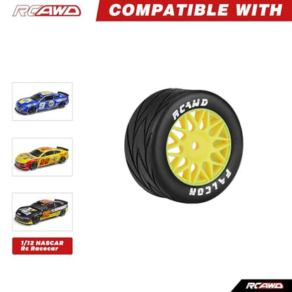 RCAWD for Losi 1/12 RC Racecar On-Road Car Pre-Glued Wheel Tire Set, Balance Grip & Durability Nylon Rubber 8mm Hex Adapter 4mm Tires Upgrades Parts All Terrain Adaptation 4pcs Yellow - color: Yellow