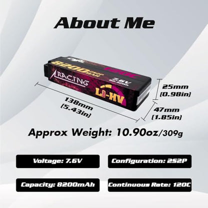 CNHL 8200mAh 2S lipo Battery 7.6V LiHV 120C 5.0mm Bullet to EC5 Hard Case | Explosive punch off the line with instant throttle response for no-prep drag racing, 1/8 and 1/10 RC platforms.