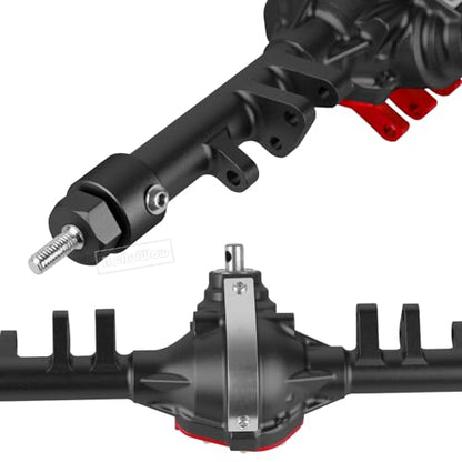 RC Alloy Front Rear Portal Axle Upgrades Part for 1/10 RC Crawler SCX10 90046 90047,Aluminium Front Rear Complete Portal Housing,Black w/ Red - color: Black W/Red