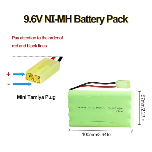 9.6V 2400mAh NI-MH Battery Pack RC Replacement Rechargeable Battery Pack Built-in AA * 8 Cell for Toys,Drone,Remote Control Car Accessory