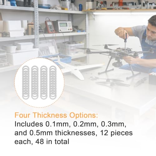M5x8mm Precision Shim Washers for Robotics, 48pcs 304 Stainless Steel | 0.1, 0.2, 0.3 and 0.5mm, 12 pcs each, thin spacers for M5 bolts, electronics, mechanical DIY and robotics assembly - size: M5X8