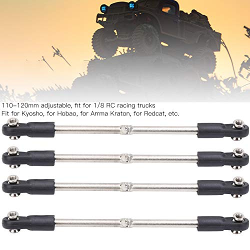 M4 Steering Linkage Rod Set, Metal Linkage Rod Adjustable 110‑120mm Steering Linkage Servo Link Pull Rod for 1/8 RC Racing Truck Car