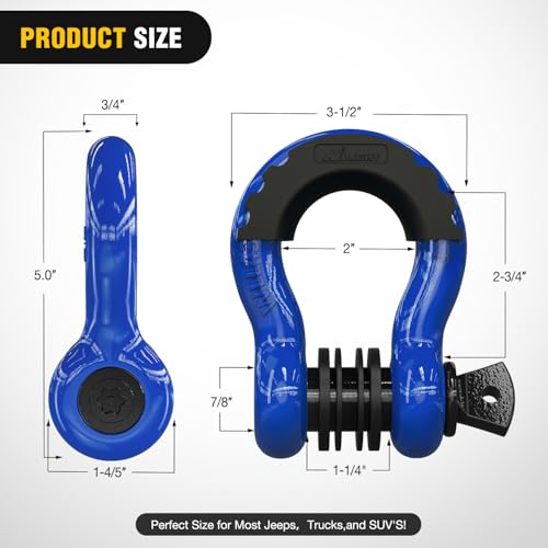Nilight 3/4" D Ring Anti-Theft Shackle Tow Hook Jeep Truck SUV ATV UTV | Off Road Recovery Gear 19T 41,887 lbs Break Strength 4.75T WLL Rust-Resistant Anti-Rattle Isolators Heavy Duty Blue 2pack - color: Blue 3/4" w/Anti-Theft Shackle, size: Shackle