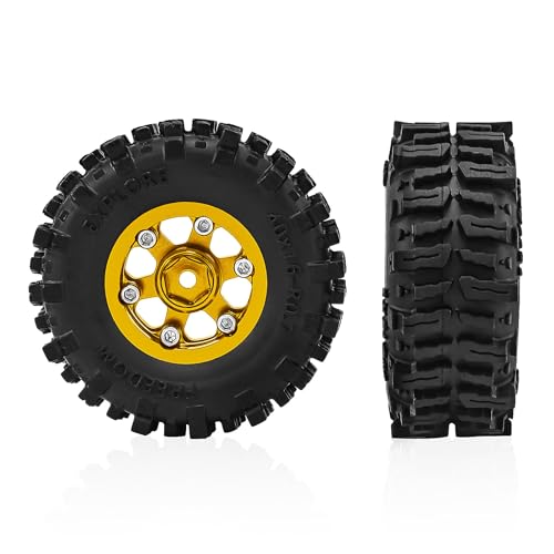 0.7 Inch RC Crawler Tires and Wheels Set 40×16mm for 1/30 Scale Axial SCX30 (Golden) - color: Golden