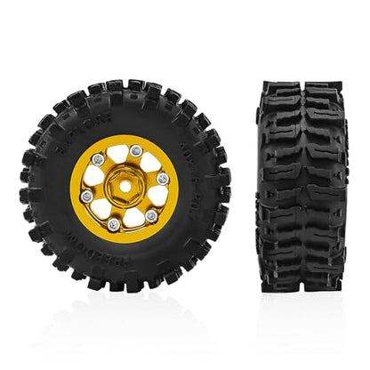 0.7 Inch RC Crawler Tires and Wheels Set 40×16mm for 1/30 Scale Axial SCX30 (Golden) - color: Golden