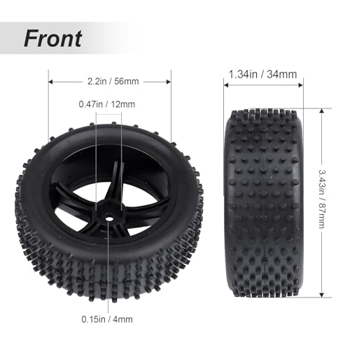 Hobbypark Pre-Glued 1/10 Buggy Wheels and Tires, Front (34mm Width) and Rear(42mm Width), Foam Inserts, 12mm Wheel Hex Hubs 4mm Axle Hole, Set of 4