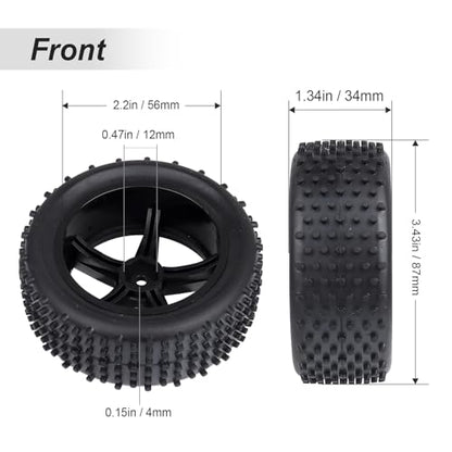 Hobbypark Pre-Glued 1/10 Buggy Wheels and Tires, Front (34mm Width) and Rear(42mm Width), Foam Inserts, 12mm Wheel Hex Hubs 4mm Axle Hole, Set of 4