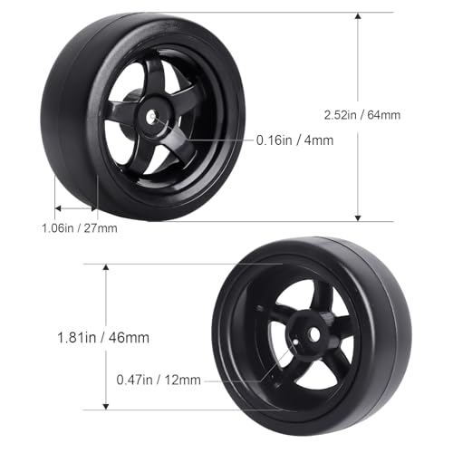 Hobbypark 12mm Hex 1/10 RC Drift Tires Hard Plastic and Wheels for Tamiya HPI Traxxas Kyosho Redcat HSP 1:10 Scale RC Drift Car Drifting (Set of 4)
