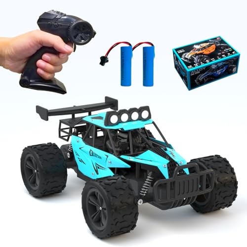 Remote Control Car Monster Truck Toys 1:16 Scale RC Car For Boys 2.4GHz High Speed 20 km/h With LED Headlights,Rechargeable RC Cars Gifts for Boys 4-7 8-12 Christmas, Beginner, Kids 6-12+ (Cyan) - color: Cyan