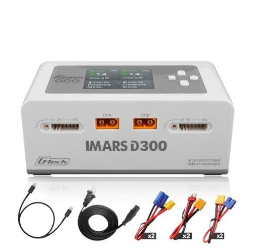 IMARS D300 Gens Ace Lipo Battery Charger G-Tech Smart Dual Lipo Balance Charger AC 300W DC 700W(350W*2) 16A Dual Channel Charger for 1s~6s Lipo Batteries, Life/NiCd/MH/LiHV, Plug&Play (White)
