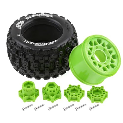 1/10 Scale RC Truck Tires 2.8inch Tire and Wheels with 12mm/14mm Hexes fit Stampede Arrma Big Rock Granite VORTEKS 3S Traxxas Slash, Stampede Rustler, Hoss (Green) - color: Green