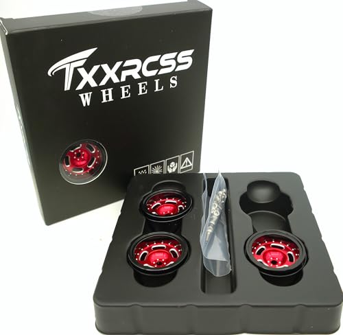 RC 1.0 Beadlock Wheels Offsets -2 Aluminum Rims for AX24 1/18 TRX4M All 1/24 Scale SCX24 Deadbolt RC Crawler Car Wheels Upgrades 4Pc (Red & Black) - color: Red & Black