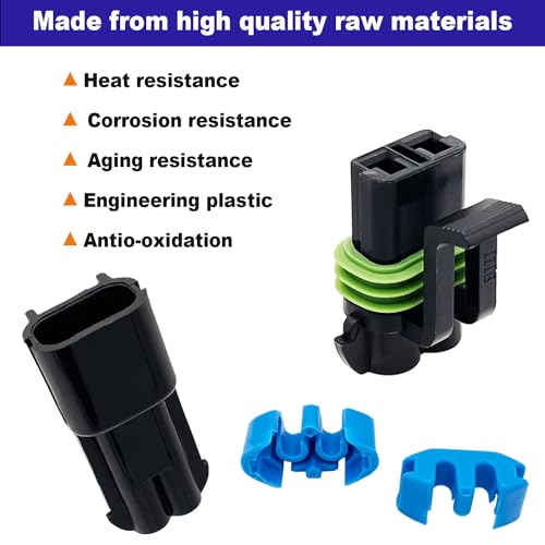 14-12 AWG 2 Pin Connector Waterproof Weather Pack Wire Connectors Kit(4set) | Twippo 2 Wire WeatherPack Male Female Automotive Electrical Wire Connectors Quick Connect and Disconnect Plug 14-12 Gauge - size: 2pin/4kit/14-12AWG