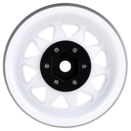 INJORA 1.9 Beadlock Wheel Rim Hub 4pcs Metal Rims for 1/10 RC Crawler Car TRX4 Axial SCX10 90046 (White) - color: White