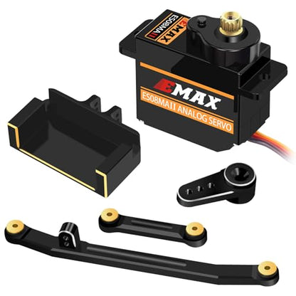OGRC 12g EMAX Steering Servo Upgrades for Axial SCX24 1/24 RC Car | Max. 2 kg/cm, with 14g Brass Servo Mount and Aluminum Servo Arm Steering Link, Black - color: Black
