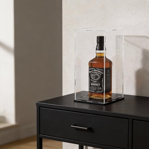 Acrylic Display Case for Red Wine Bottle and Dolls, Versatile Clear Acrylic Display Box with Black Base for Showcase and Displaying, 5x5x14-inch - size: 5"L x 5"W x 14"H