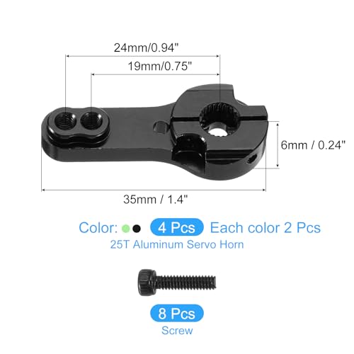 MECCANIXITY 4 Pcs Aluminum Alloy 25T Steering Servo Arm Horn for DIY RC Car/Boat/Airplane Boat Accessories, Black/Green - color: Black/Green