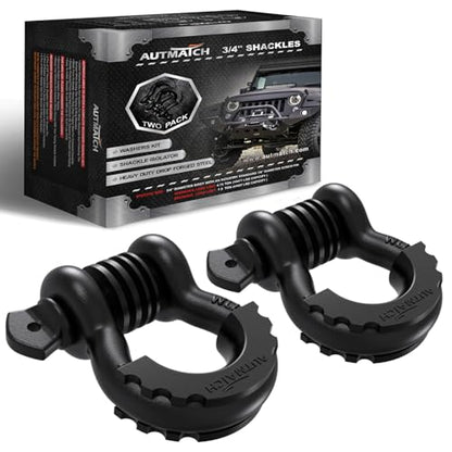 AUTMATCH 3/4" D Ring Shackles (2-Pack) - 41,887 lbs Break Strength | Clevis Shackle with 7/8" Pin & Isolator Washer Kit for Tow Strap, Winch, Towing & Off-Road Vehicle Recovery, Frosted Black - color: Frosted Black