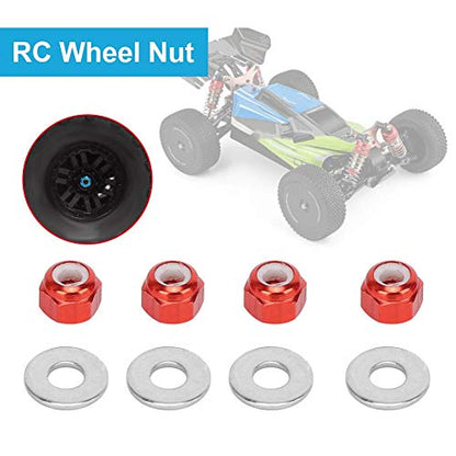 RC Wheel Nuts Aluminum Alloy Lock Nuts with Gaskets for 1/14 144001 RC Car 4 Set Red Anodized Hex Wheel Nuts (Red)