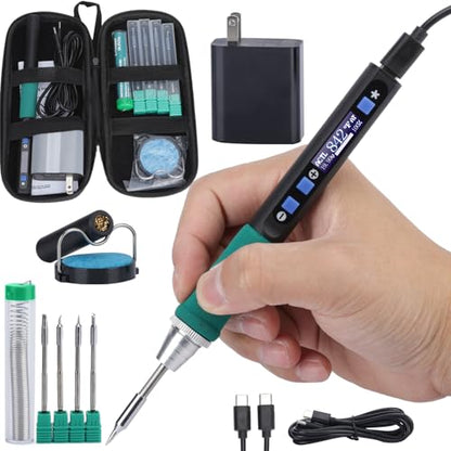 WEP 928D-IV Soldering Iron Kit with Fast Heating with C235 Tip, Dynamic Screen, Compact USB Soldering Iron with Tool Bag, Multi-Functional Cover, Type-C Charging, Sleep Mode, PD/QC Protocols - style: Upgraded Style