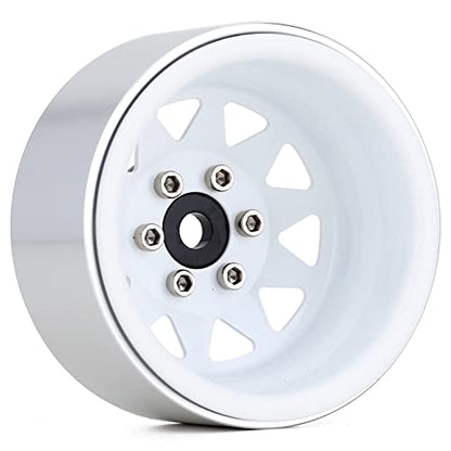 INJORA 1.9 Beadlock Wheel Rim Hub 4pcs Metal Rims for 1/10 RC Crawler Car TRX4 Axial SCX10 90046 (White) - color: White