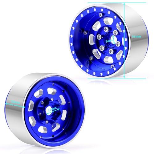 MORLORDY 4PCS Aluminum 1.9" Beadlock Wheel Rims for Most 1/10 RC Crawlers SCX10 90046, SCX10 I II III, TRX4, TRX6, CCO1, RC-4WD, D90, Wraith 90018, RR10 90048, 90053, RBX10, VS4-10, Gen7 8 (Blue) - color: Blue